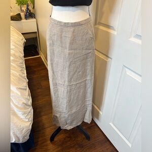 Eileen Fisher 100% Irish Linen Skirt Beige Size XL | Midi A-Line Elastic Waist